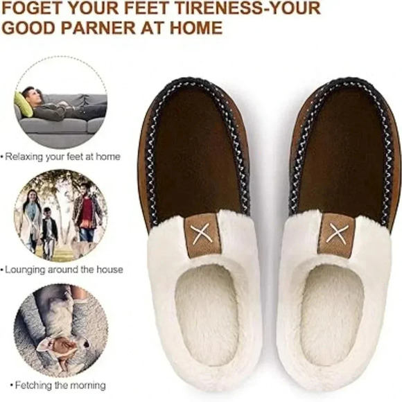 Men\'s Cozy Memory Foam Slippers,Fuzzy Wool-Like Plush Fleece Lined House Slipper main image 13